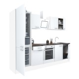 Leziter Yorki 270 konyhabútor fehér korpusz,selyemfényű fehér front alsó sütős elemmel alulfagyasztós hűtős szekrénnyel