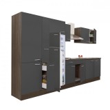 Leziter Yorki 360 konyhabútor yorki tölgy korpusz,selyemfényű antracit fronttal polcos szekrénnyel és felülfagyasztós hűtős szekrénnyel