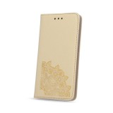 LG X Power, Oldalra nyíló tok, stand, Smart Stamp, csipke minta, arany (46046) - Telefontok