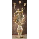Lorenzon Bécsi kerámia szoborcsoport, talapzattal, 3 lámpatesttel - festett, velencei stílusú