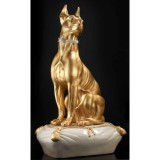 Lorenzon Nagyméretű dán dog kerámia szobor, eredeti Swarovski nyakékkel, párnával - krémszínű, aranyfóliával