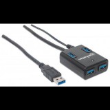 Manhattan USB 3.0 aktív Hub 4 portos fekete (162302) (162302) - USB Elosztó