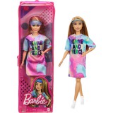 Mattel Barbie Fashionista barátnők: Világosbarna hajú Barbie batikolt ruhában cipzáras tartóban