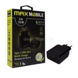 Max Mobile QC 3.0 3A univerzális USB fekete hálózati gyorstöltő Type-C USB kábellel (3858892514016)