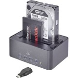 Merevlemez dokkoló állomás klónozó és törlő funkcióval USB 3.0 SATA 2 port, renkforce (RF-4263357) - HDD Dokkoló