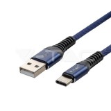 Micro USB C szövet kábel 1m kék 2,4A Gold széria - 8633 V-TAC
