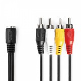 NEDIS DIN audio kábel | DIN 5-Pin Aljzat | 4x RCA Dugasz | Nikkelezett | 0.20 m | Kerek | PVC | Fekete | Boríték