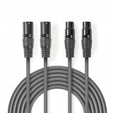 Nedis XLR 3-tűs Dugasz x2, XLR 3-Pin Aljzat x2, PVC, nikkelezett, szimmetrikus audió kábel, 0.5m, sötét szürke (COTH15030GY05) (COTH15030GY05) - Audió kábel