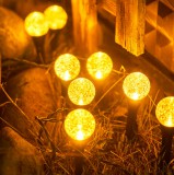 NEW ENERGY Napelemes dekor gömb lámpa 7 méter 20 gömb meleg fehér földbe szúrható kültéri világítás kerti szolár világítás