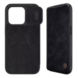 Nillkin Apple iPhone 15 Pro qin pro tok álló, bőr hatású (flip, oldalra nyíló, bankkártya tartó, kamera védelem) fekete