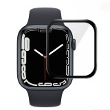 OEM Apple Watch 7 45mm üvegfólia fekete kerettel, PMMA, akril, 9H, edzett, teljes felületen feltapad, Akril Full Glue