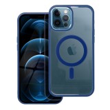OEM iPhone 12 Pro Max hátlaptok, telefon tok, MagSafe kompatibilis, átlátszó, kék kerettel, Color Edge Mag Cover