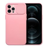 OEM iPhone 12 Pro Max szilikon tok, hátlap tok, kamera védelemmel, rózsaszín, SLIDE Case