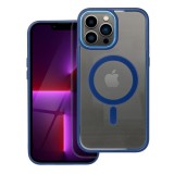 OEM iPhone 13 Pro Max hátlaptok, telefon tok, MagSafe kompatibilis, átlátszó, kék kerettel, Color Edge Mag Cover