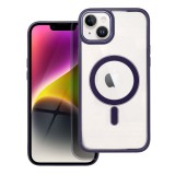 OEM iPhone 14 Plus hátlaptok, telefon tok, MagSafe kompatibilis, átlátszó, lila kerettel, Color Edge Mag Cover