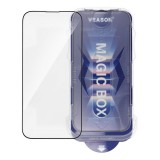 OEM iPhone 15 Pro Max üvegfólia, tempered glass, előlapi, edzett, hajlított, felhelyezést segítő kerettel, Veason 6D Pro Easy-install