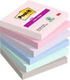 Öntapadó jegyzettömb, 76x76 mm, 6x90 lap, 3M POSTIT "Super Sticky Soulful", vegyes színek