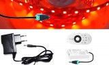 Optonica 1m hosszú 13Wattos, RF 4 zónás FUT007 távirányítós, vezérlős, adapteres piros LED szalag (60db 5050 SMD LED)
