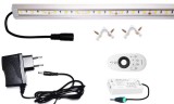 Pannon LED 75cm-es 10 Wattos, 12 Voltos melegfehér LED, átlátszó, sarok alumínium profilban, adapterrel, RF 4 zónás FUT007 távirányítós, vezérlős (45db 2835 SMD LED)