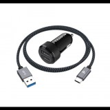 Rampow autós töltő adapter 2X USB 24W lightning kábel fekete (RBB04) (RBB04) - Autós Töltők