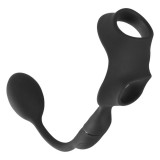 Rebel - pénisz- és heregyűrű anál vibrátorral (fekete)