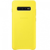 Samsung Galaxy S10 Plus SM-G975, Műanyag hátlap védőtok, bőr hátlap, sárga, gyári (RS85231) - Telefontok