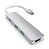 Satechi Aluminum SLIM TYPE-C MultiPort Adapter (HDMI 4K,PassThroughCharging,2x USB 3.0) ezüst (ST-CMAS) (ST-CMAS) - USB Elosztó