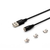 Savio 3az1-ben type-C,Micro USB,Lightning mágneses kábel 1m fekete (CL-152) (CL-152) - Adatkábel