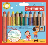 STABILO "Woody 3 in 1" vastag kerek 10 különböző színű színes ceruza készlet
