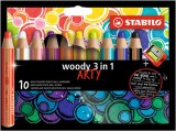 STABILO "Woody ARTY 3 in 1", kerek, vastag, 10 különböző színű színes ceruza készlet