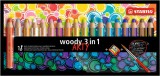 STABILO "Woody ARTY 3 in 1", kerek, vastag, 18 különböző színű színes ceruza készlet