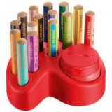 Színes ceruza készlet asztali tartóban, kerek, vastag, STABILO "Woody 3 in 1", 15 különböző szín, hegyezővel [15 db]