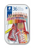 Színes ceruza készlet, hatszögletű, fém dobozban, STAEDTLER 175, 36 különböző szín (TS175M36)