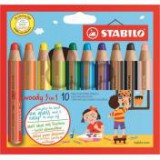 Színes ceruza készlet, kerek, vastag, STABILO "Woody 3 in 1", 10 különböző szín [10 db]