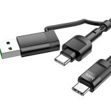 Töltő és adatkábel 2in1 USB/Type-C-Type-C csatlakozóval 100W/PD 20W 1.2 méter Hoco U106 2 fekete