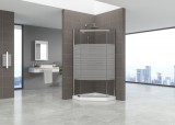 U Design Penta ötszögletű üveg zuhanykabin tálcával, csíkos, 90x90x185 cm