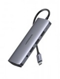 UGREEN 10az1-ben USB hub USB-Câ> HDMI 4K, 3x USB 3.0, TypeC PD, RJ45, SD, Micro SD, VGA, AUX, szürke (80133)