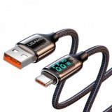 Usams SJ544USB01 120cm-es Type-C - USB-A töltő- és adatkábel LCD kijelzővel fekete 66W,6A (1380751)
