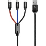 USB töltő- és adatkábel 3in1, USB Type-C, Lightning, microUSB, 120 cm, 3500 mA, gyorstöltés, cipőfűző minta, Baseus Three Primary Colors, CAMLT-BSY01, fekete/színes (RS112529) - Adatkábel