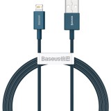 USB töltő- és adatkábel, Lightning, 100 cm, 2400 mA, törésgátlóval, gyorstöltés, PD, Baseus Superior, CALYS-A03, kék (RS122034) - Adatkábel