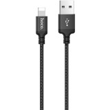 USB töltő- és adatkábel, Lightning, 200 cm, 2400 mA, törésgátlóval, gyorstöltés, cipőfűző minta, Hoco X14 Time Speed, fekete (RS92169) - Adatkábel