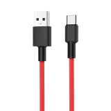 USB töltő- és adatkábel, USB Type-C, 100 cm, 2000 mA, törésgátlóval, gyorstöltés, karbon minta, Hoco X29 Superior, piros (108713) - Adatkábel
