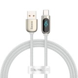 USB töltő- és adatkábel, USB Type-C, 100 cm, 5000 mA, LED kijelzővel, gyorstöltés, cipőfűző minta, Baseus CATSK-02, fehér (RS100954) - Adatkábel