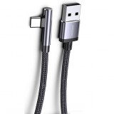 USB töltő- és adatkábel, USB Type-C, 120 cm, 3000 mA, törésgátlóval, 90 fokos/derékszögű, gyorstöltés, cipőfűző minta, Joyroom S-1230N4 fekete/ezüst (RS104809) - Adatkábel