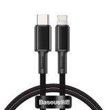 USB Type-C töltő- és adatkábel, Lightning, 100 cm, 20W, törésgátlóval, gyorstöltés, Baseus, CATLGD-01, fekete (RS120660) - Adatkábel