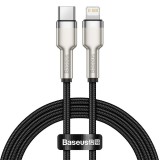 USB Type-C töltő- és adatkábel, Lightning, 100 cm, 20W, törésgátlóval, gyorstöltés, PD, cipőfűző minta, Baseus Cafule Metal, CATLJK-A01, fekete (RS120666) - Adatkábel