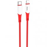 USB Type-C töltő- és adatkábel, Lightning, 100 cm, 20W, törésgátlóval, gyorstöltés, PD, cipőfűző minta, Hoco X70 Ferry, piros (RS122172) - Adatkábel
