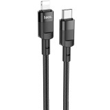 USB Type-C töltő- és adatkábel, Lightning, 120 cm, 20W, törésgátlóval, gyorstöltés, PD, cipőfűző minta, Hoco U106 Moulder, fekete (RS122161) - Adatkábel