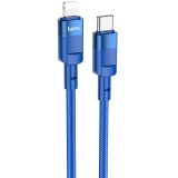 USB Type-C töltő- és adatkábel, Lightning, 120 cm, 20W, törésgátlóval, gyorstöltés, PD, cipőfűző minta, Hoco U106 Moulder, kék (RS122162) - Adatkábel