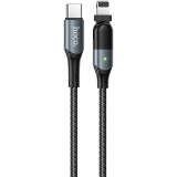 USB Type-C töltő- és adatkábel, Lightning, 120 cm, 3000 mA, 20W, törésgátlóval, 180 fokban állítható fej, gyorstöltés, PD, LED-es, cipőfűző minta, Hoco U100 Orbit, fekete (RS121220) - Adatkábel
